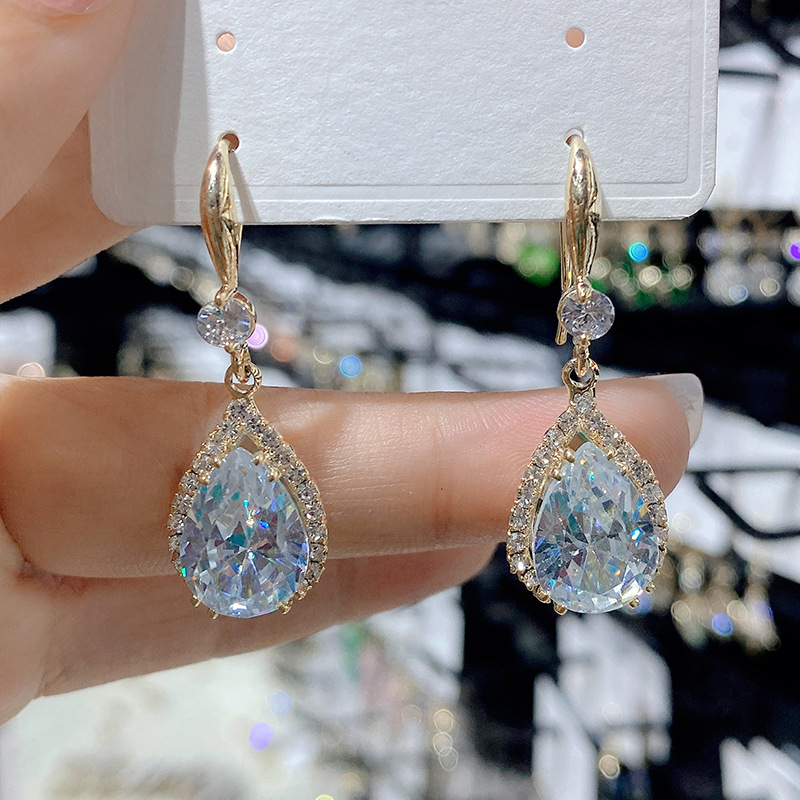 1 Pair Quantity Banquet Occasion Alloy Material 1 Pair Luxurious Water Droplets Inlay Alloy Rhinestones Drop Earrings