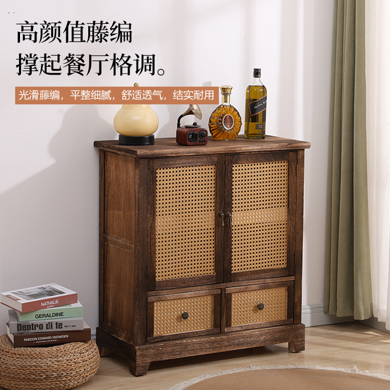 Armario nórdico armario de almacenamiento de ratán de madera maciza sala de estar armario de porche moderno simple armario de almacenamiento de apartamento pequeño armario de zapatos armario lateral