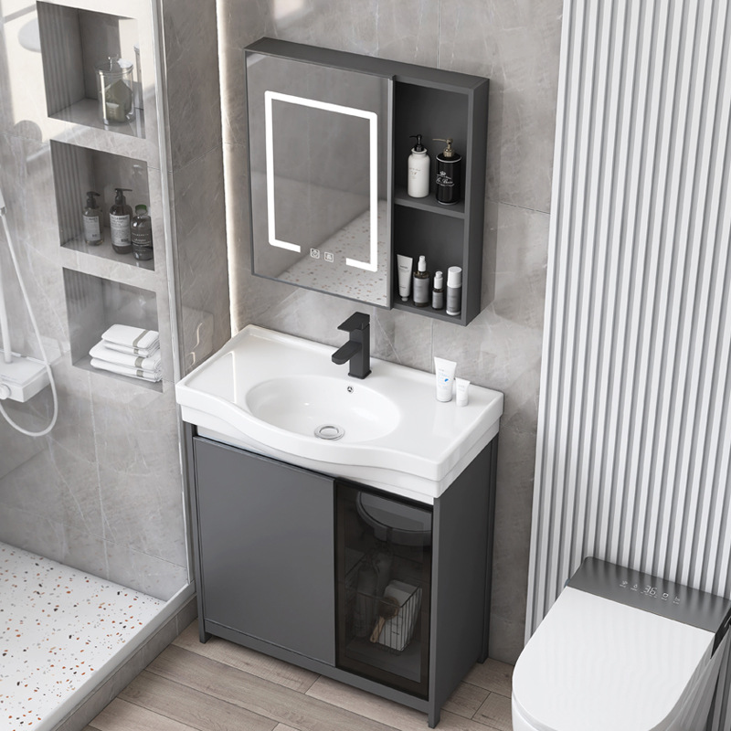 Puerta de vidrio tipo piso espacio gabinete de baño de aluminio balcón gabinete lavabo vertical pequeño tipo lavabo piscina