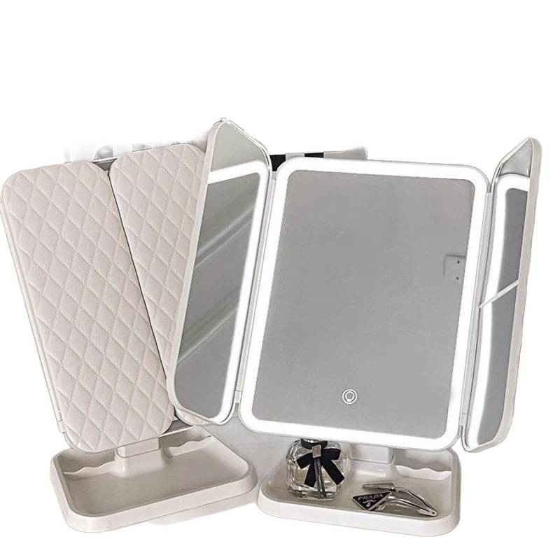 Nuevo espejo de maquillaje de escritorio, conchas dígicas, caja de almacenamiento de tres lados, espejo plegable, espejo ajustable, doble apertura