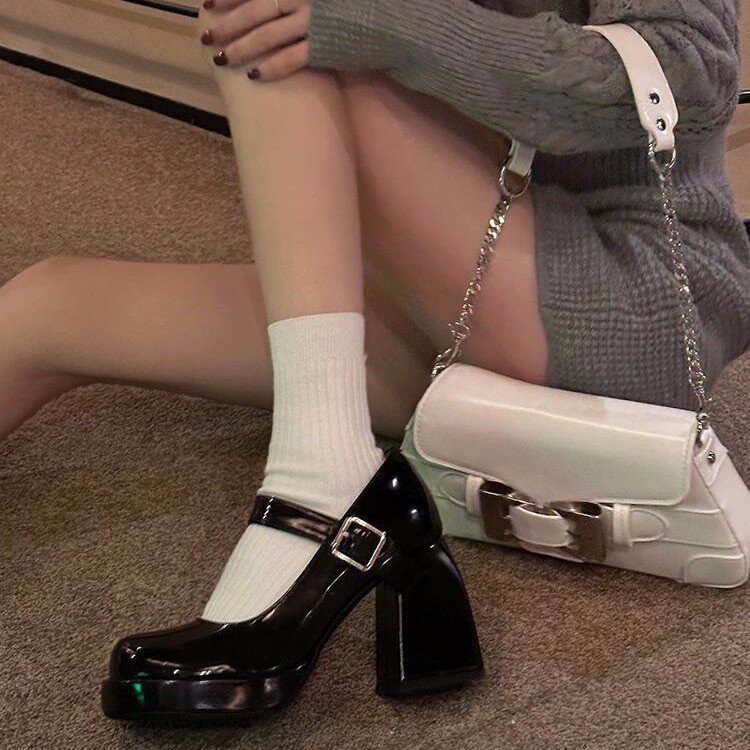 New Buckle Strap Strap Round Head Black Shallow Mouth Single-layer Shoes Women's Black Thick Heel High Heels 2023 Mary Jane Shoes New Buckle Strap Strap Round Head Black Shallow Mouth Single-layer Shoes Women's Black Thick Heel High Heels 2023 Mary Jane Shoes