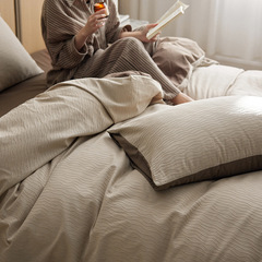 Solid Wood Style Ripple Gauze Washed Pure Cotton Four-Piece Set Including All-Cotton Patterned Solid Color Duvet Cover 1.8m Bed Set Wholesale