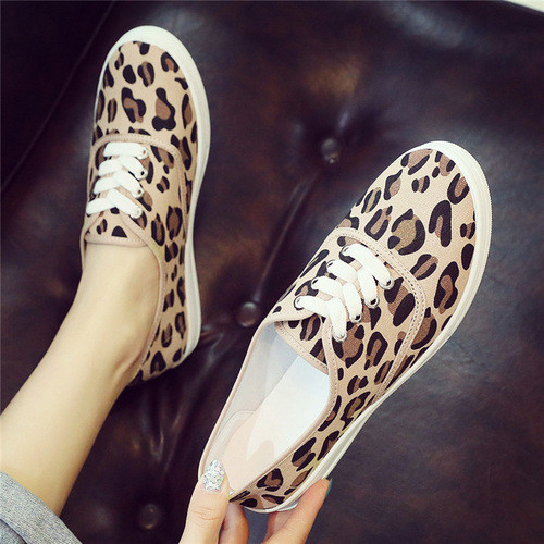 Leopard print canvas shoes women's low-top 2024 new Korean version versatile student sneakers Harajuku ulzzang flat shoes