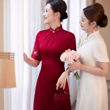 2024秋季高端妈妈装婚宴礼服 高贵年轻喜婆婆新款中年旗袍 女