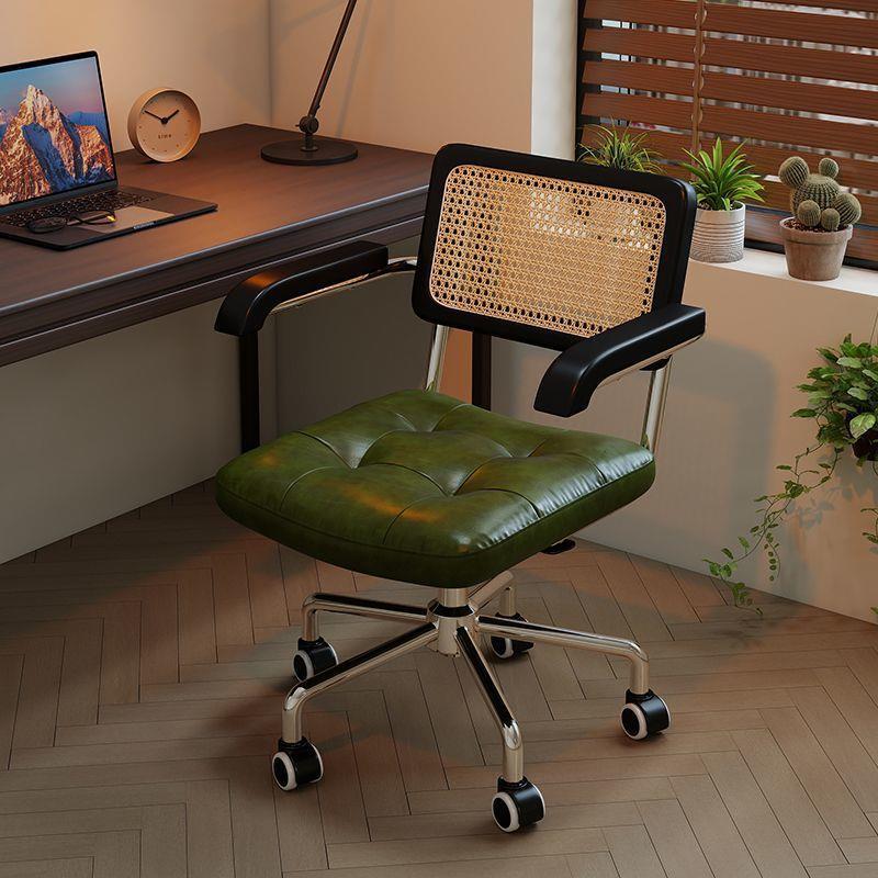 Natural Wood Style Home Computer Chair, Office Chair, Vintage Chair, Retro Rattan Swivel Chair, Comfortable for Long Sitting, with Backrest, Leisure Chair