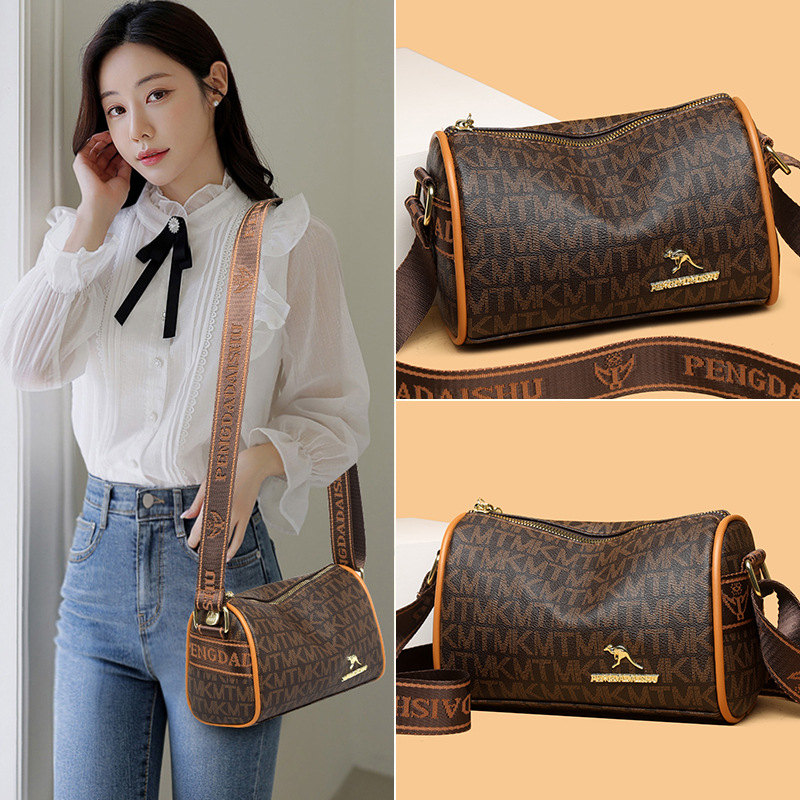 2024 nueva bolsa de hombro casuales de mujer de gran capacidad impresa retro bolso de Boston moda versátil bolso de almohada