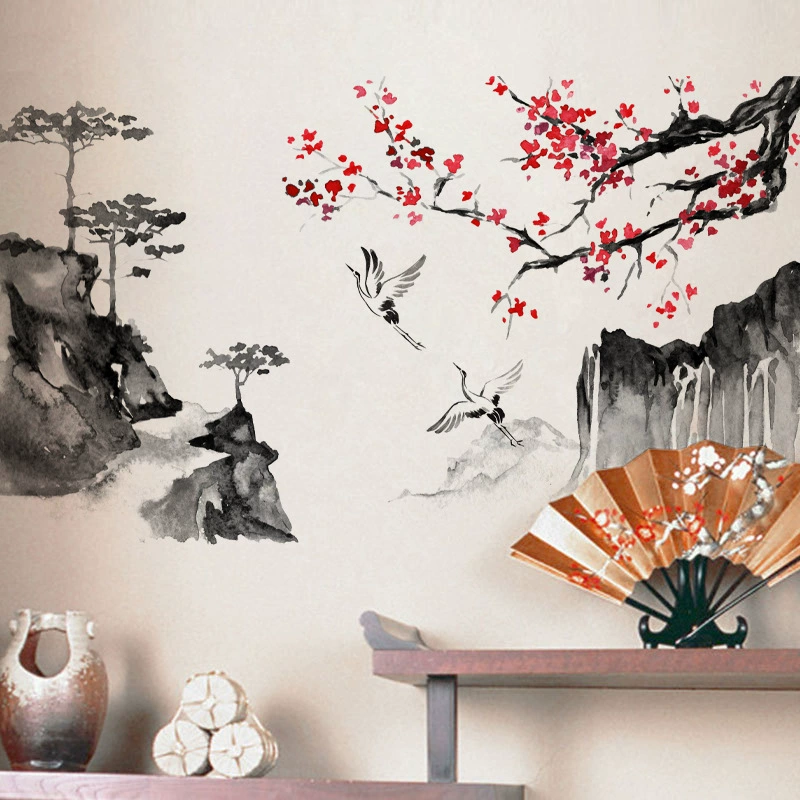Новый AD2037 китайский фентяньní ink scenery painting Immortal Crane настенная наклейка для спальни и гостиной декоративная декоративная наклейка на стену