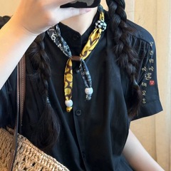 新中式丝布木珠拼接项链女小众设计轻奢气质挂脖配饰复古百搭项饰