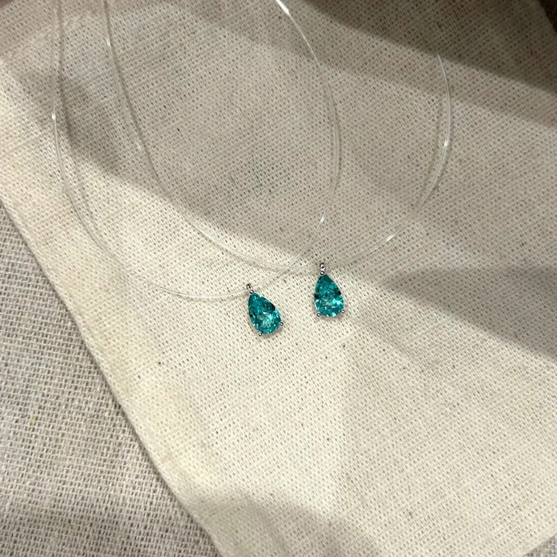 [Invisible Necklace] Transparent Fishing Line Paraiba Blue Diamond Necklace with Niche Design, Light Luxury, Elegant and High-End Feel