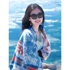 セリム湖観光スリットショール女性用秋と冬厚みのある特大コートエアコン付きルーム防寒マント男性用ブランケット
