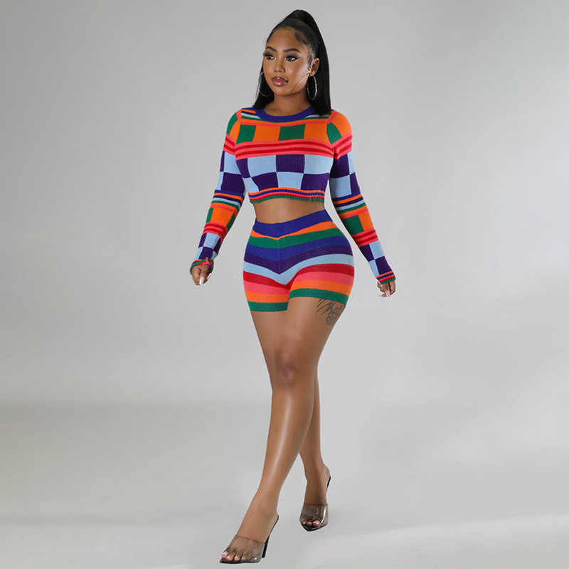 Vintage Style Color Block Spandex Polyester Contrast Binding Pants Sets 2 Piece Set