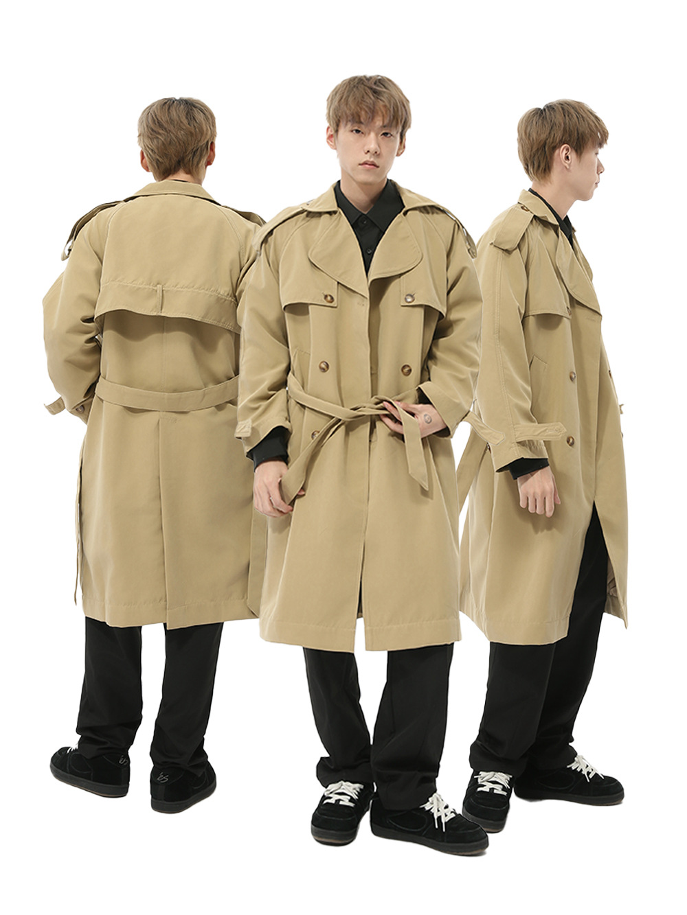 MTLCLOTHES Hombres| Nuevos productos de otoño coreanos dobles hebillas sobre la rodilla correa de estilo británico abrigo casual suelto