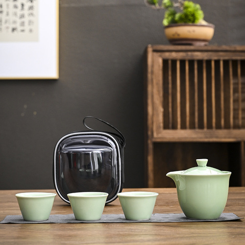 Travel Car Tea Set Portable Outdoor Storage Small Set Quick Cup Ceramic Gongfu Cover Bowl Tea Infuser Complete Set