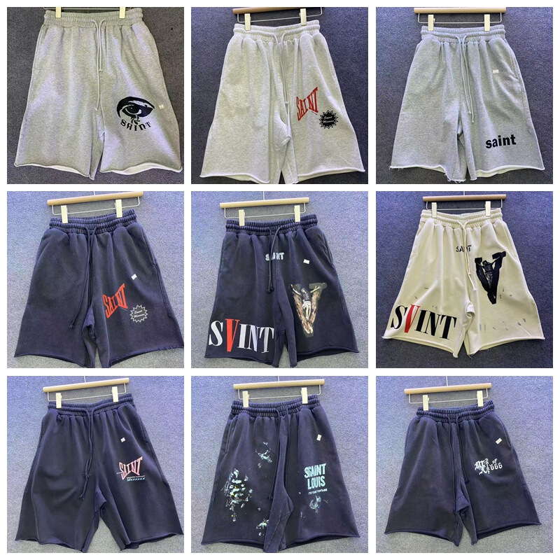 400g Saint Michael Washed Vintage Print Shorts Trendy Brand Loose Fit Distressed Dirty Wash Five-Point Shorts for Men 400g Saint Michael Washed Vintage Print Shorts Trendy Brand Loose Fit Distressed Dirty Wash Five-Point Shorts for Men