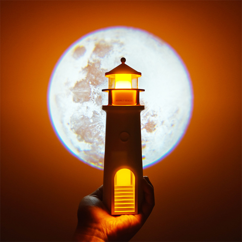 Cross-Border Lighthouse Table Lamp Moonlight Moon Projection Night Light Bedroom Atmosphere Lamp Desktop Romantic Human Body Sensor Model