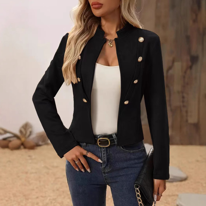 2024 Aliexpress Amazon New Autumn and Winter Solid Color Button Decorated Jacket Retro Jacket Women's Suit 2024 Aliexpress Amazon New Autumn and Winter Solid Color Button Decorated Jacket Retro Jacket Women's Suit