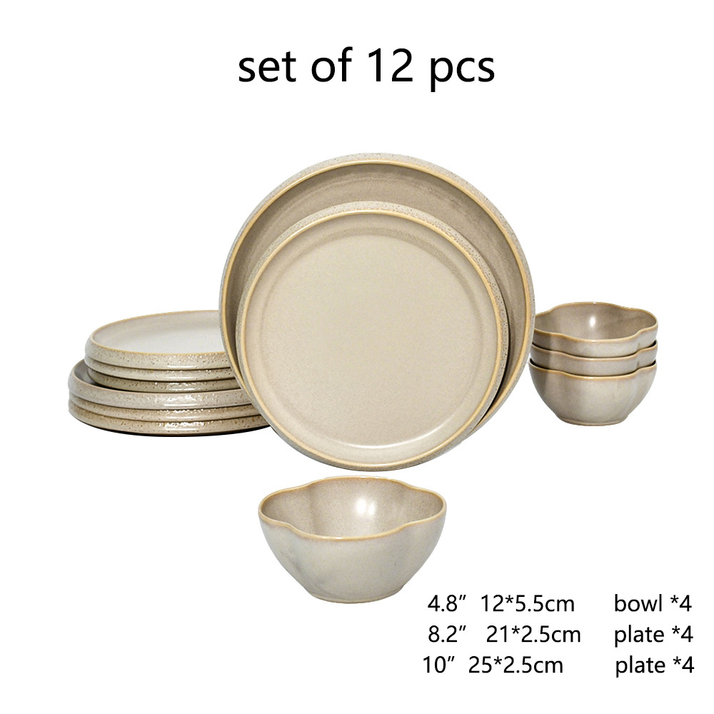 Ceramic black plates bowl dinnerware Set of 4 set de 16 piezas