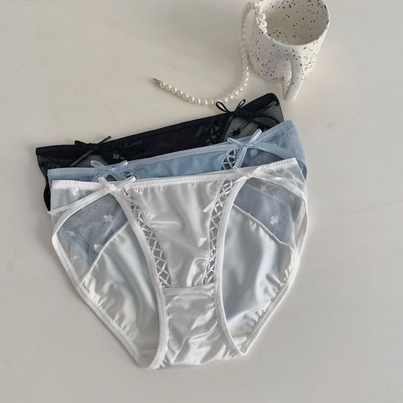 American Luxury Satin Mesh Panties Women's Low-Waist Sexy New 2024 Thin Silky Transparent Hot Briefs