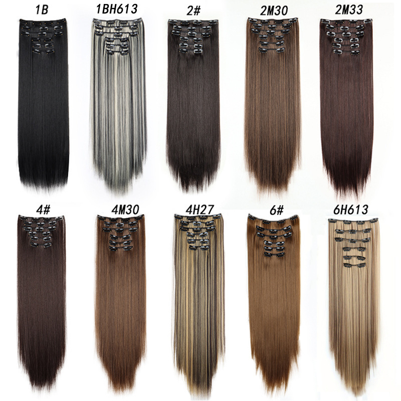 Europa y los Estados Unidos sin rastro extensión de cabello de 24 pulgadas de cabello recto de 6 piezas de cabello de alta temperatura extranjera