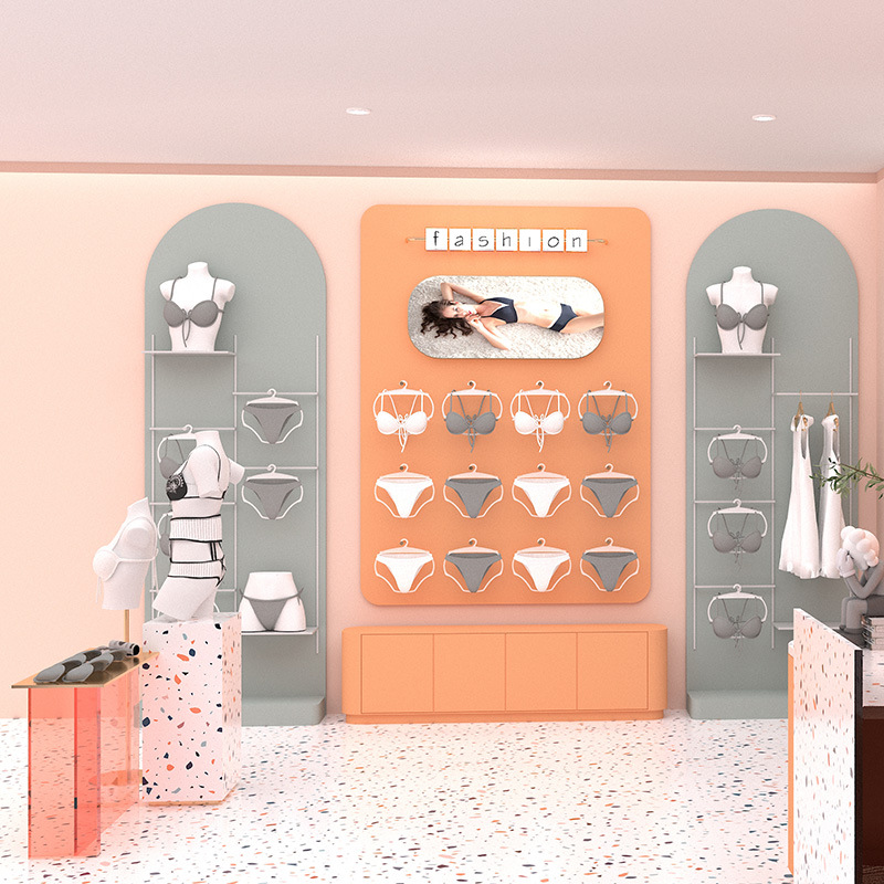 内衣展示柜烤漆弧形橙色陈列柜文胸展柜公司展厅服装睡衣货架简约