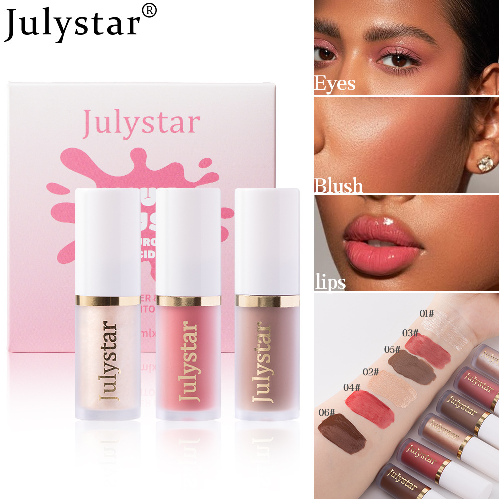 Julystar Facial Blush, Long-lasting Pearlescent Lip Brightening, Natural Highlight Contouring Liquid Set Wholesale undefined