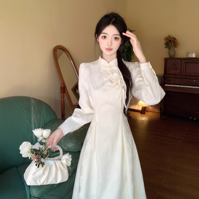 冬新款新中式改良旗袍显瘦连衣裙女国风高级感大衣内搭打底长裙|undefined