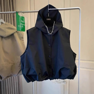 2025 Fashion Hooded Sports Casual Vest Men's and Women's Vest Jacket Windbreaker Loose Casual Niche Autumn New Style