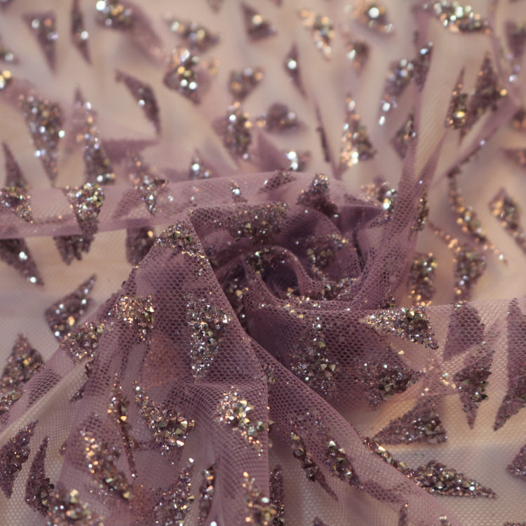 2024 nuevo hilo de malla de malla hexagonal tela de malla hecha a mano diamante polvo fino vestido de boda tela de mujer