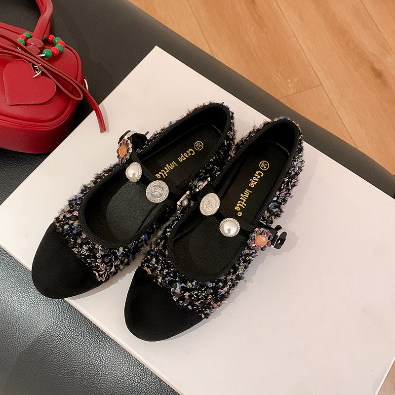 Princesa Su Yinyin Anne ~ Pequeña fragancia, botón de insignia de tweeze, zapatos individuales Mary Jane, zapatos de boda para banquetes para mujeres, zapatos planos para mujeres