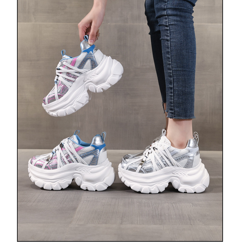 Giày sneaker nữ đế dày lưới thoáng khí phong cách bánh xốp — Màu hồng xanh lam chi tiết 17
