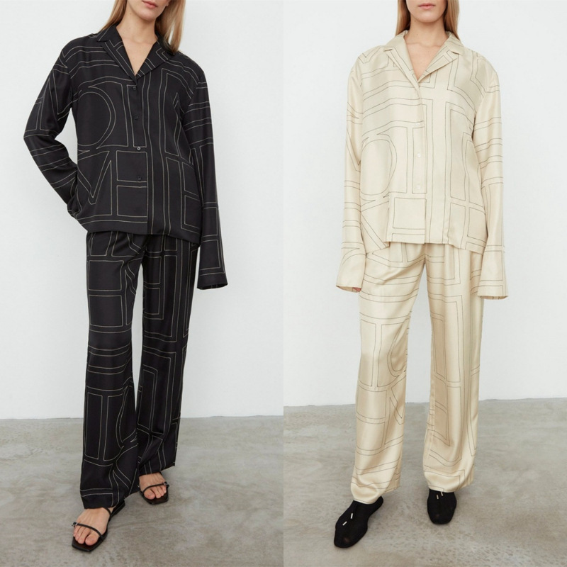Pijama, summer set, shirt, trousers, loose fit, with embroidery, elastic waist