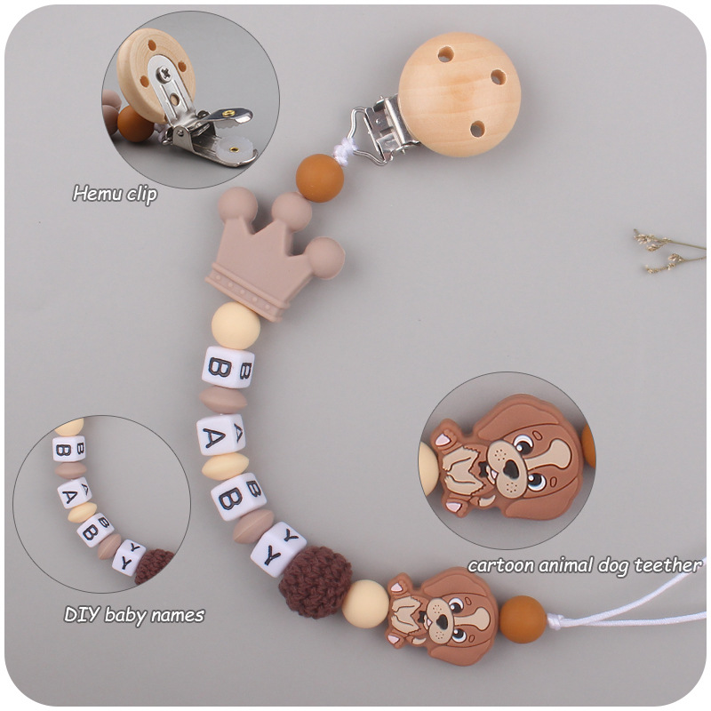 Suministros de bebé de silicona chupete Cadena de dibujos animados animal perro mordedura de silicona molar Cadena de juguete Nuevo