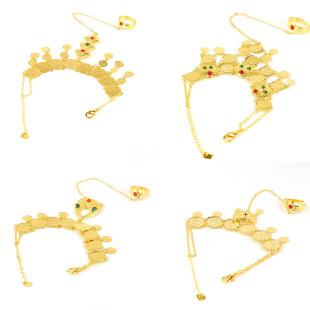Middle Eastern Coin Bracelets and Rings Gold Plated Jewelry Women's Dancing Red Green Water Diamond Coin Bracelets and Rings