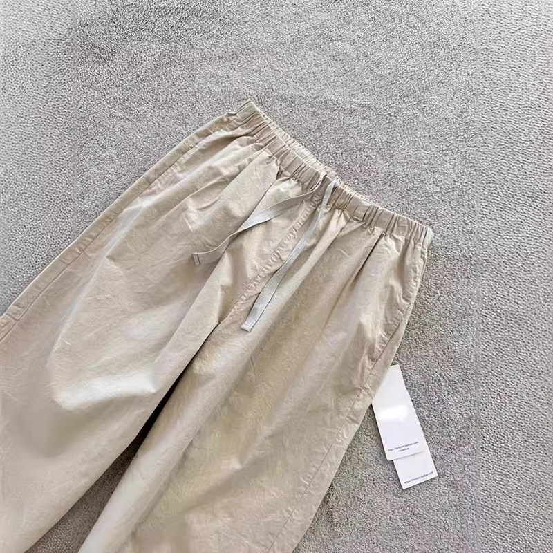 Milk tea color thin washed cotton quick-drying pants women's elastic waist drawstring loose straight all-match casual cropped pants summer Milk tea color thin washed cotton quick-drying pants women's elastic waist drawstring loose straight all-match casual cropped pants summer
