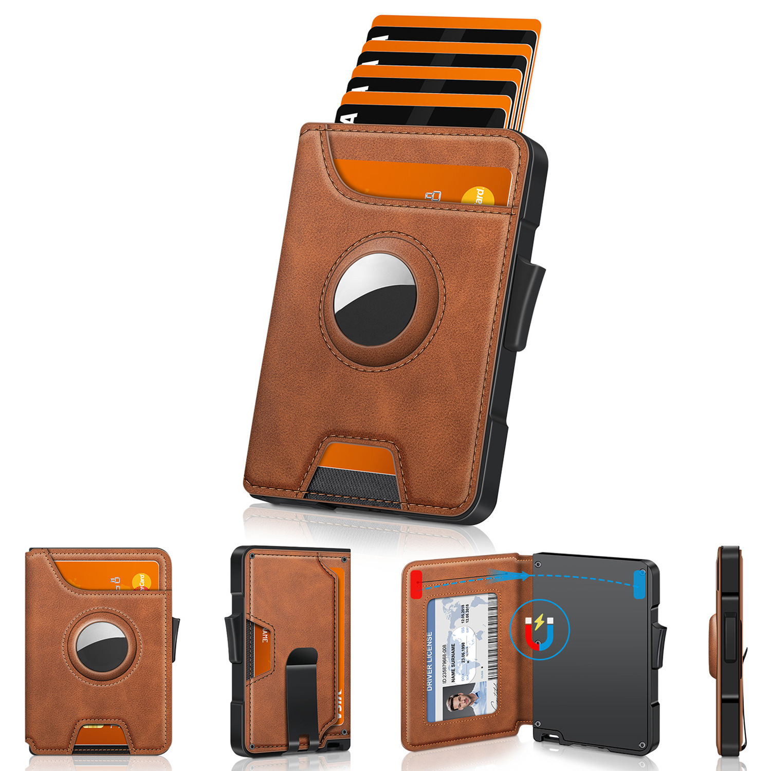 Amazon airtag rastreo y posicionamiento billetera para hombres RFID anti-robo tarjeta deslizante bolsa de tarjetas de negocios billetera de cuero