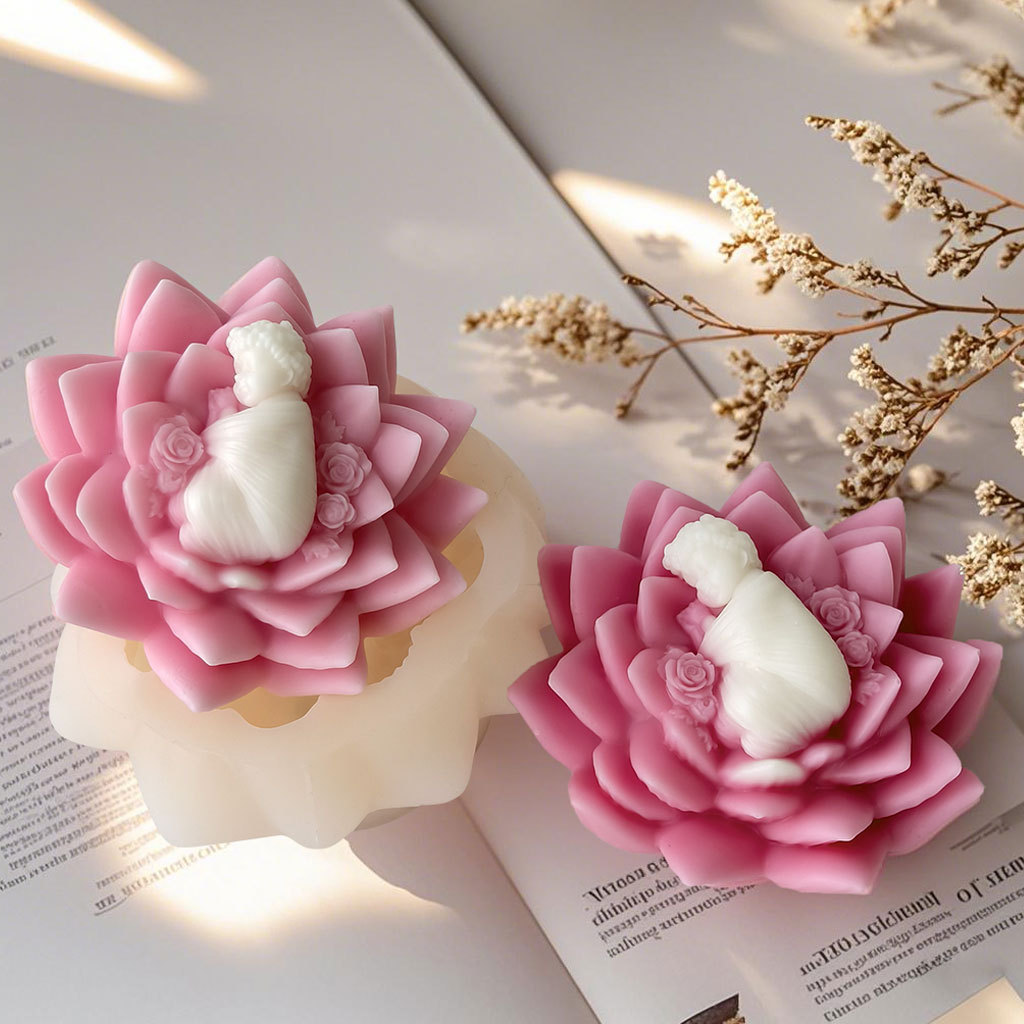 Jiahuimei flor bebé aromaterapia molde de silicona flor diy ángel jabón hecho a mano yeso adorno molde de vela