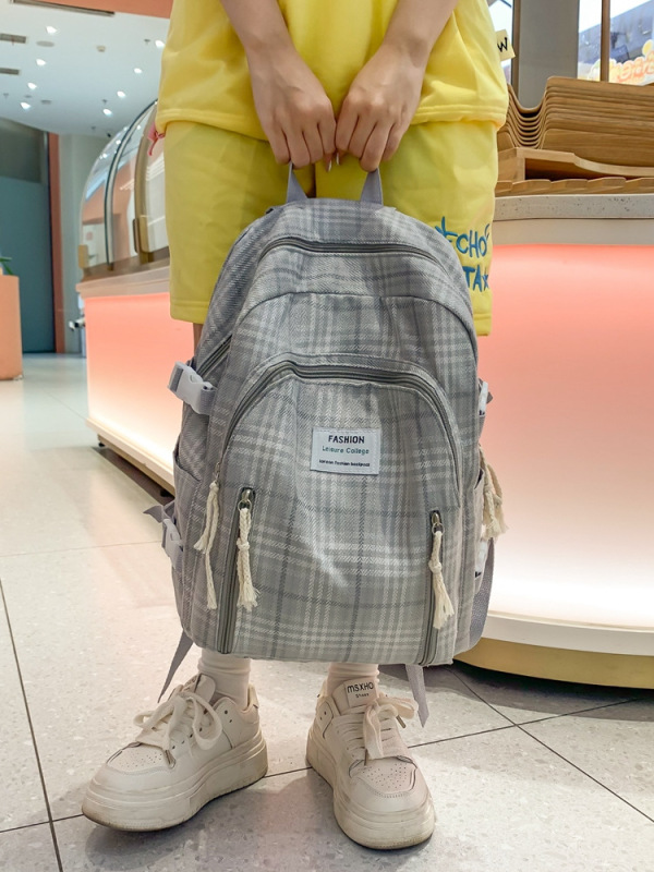 新しい格子の学生のカバンの女性の韓国版の大容量のキャンパスの少女のリュックサックの中学生のリュックサック|undefined
