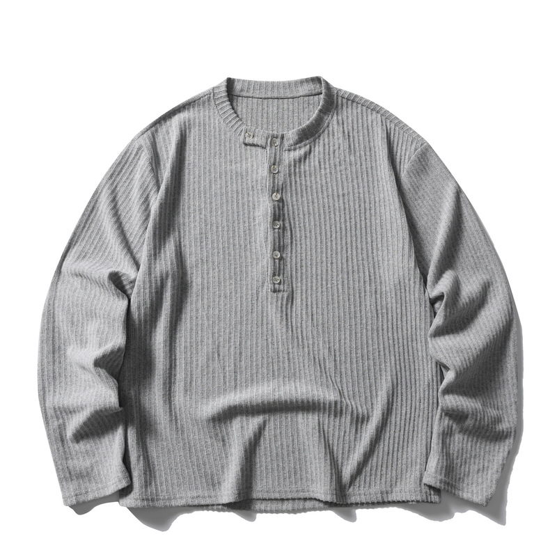 American retro boxy short and wide henley collar long-sleeve T-shirt for men and women, loose fit, old money style, cleanfit base shirt, trendy American retro boxy short and wide henley collar long-sleeve T-shirt for men and women, loose fit, old money style, cleanfit base shirt, trendy