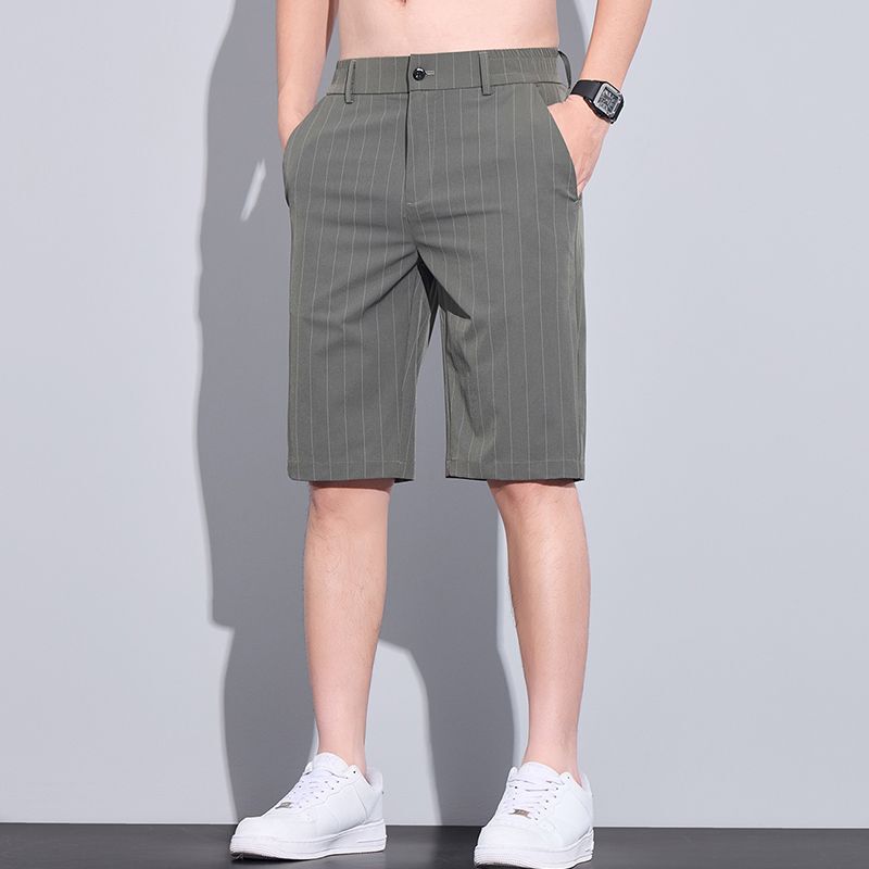 Summer Thin Casual Shorts Men's Five-Point Pants Ice Silk Versatile Striped Trendy Youth Breathable Men's Mid-Length Pants Wholesale