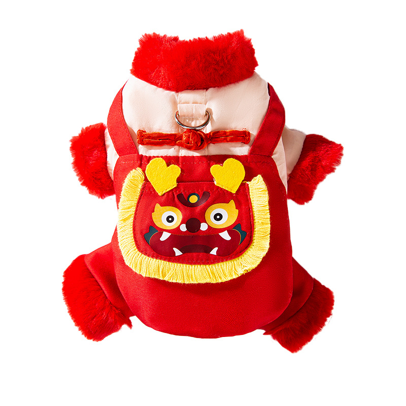 Otoño y invierno perros gruesos cinturones calientes despertar leones de Año Nuevo ropa de algodón de cuatro patas gato Tang vestido festivo ropa de perro mascota
