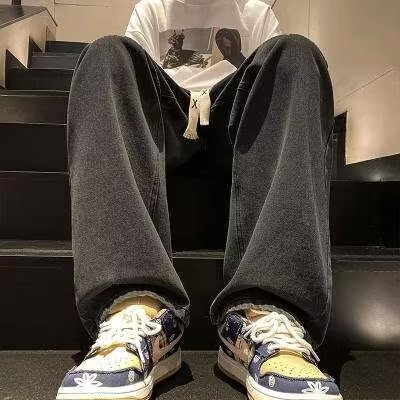 Vintage denim jeans for men, suitable for spring and autumn, straight-leg loose fit, trendy brand, wide-leg, American-style, high-street, versatile, casual long pants for summer.