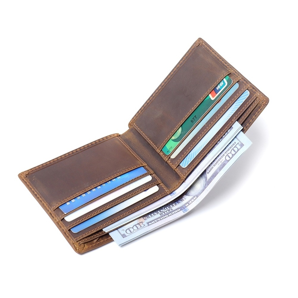 Mad Horse Leather Men's Wallet Short Style European and American Retro Genuine Leather Wallet Top Layer Cowhide Cross-border Wholesale and Retail 