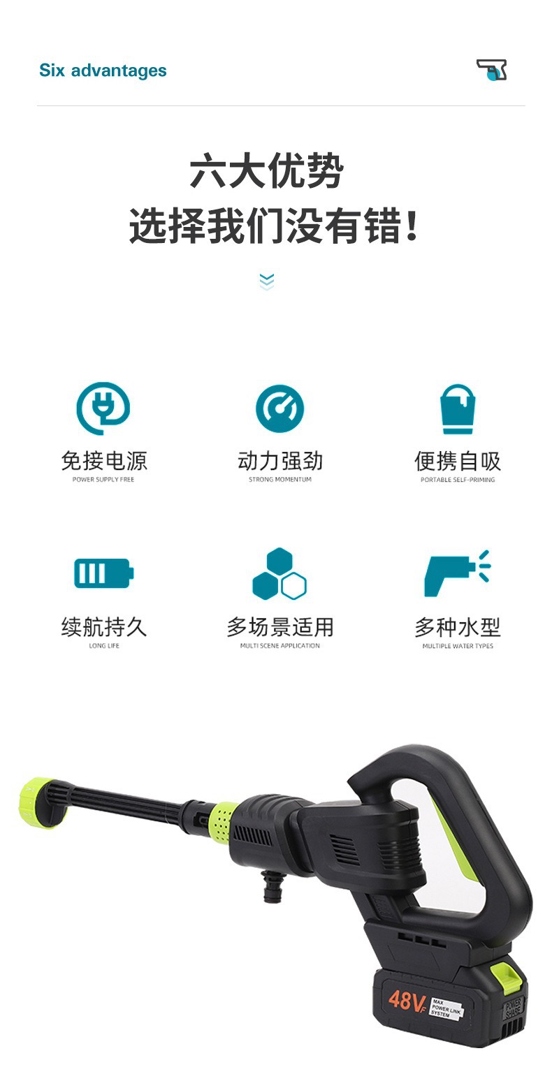 Rechargeable High-Pressure Car Wash Water Gun, Wireless Portable Car Washer with Foam Pot, Garden Washing and Watering Tool Wholesale