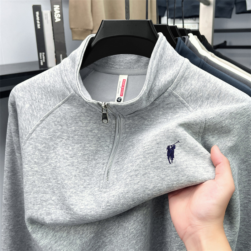 300G-600G Versatile Spring and Autumn Stand Collar Men's Sweatshirt Half-Zip Casual Simple Loose Long-Sleeve T-Shirt Men's Wholesale