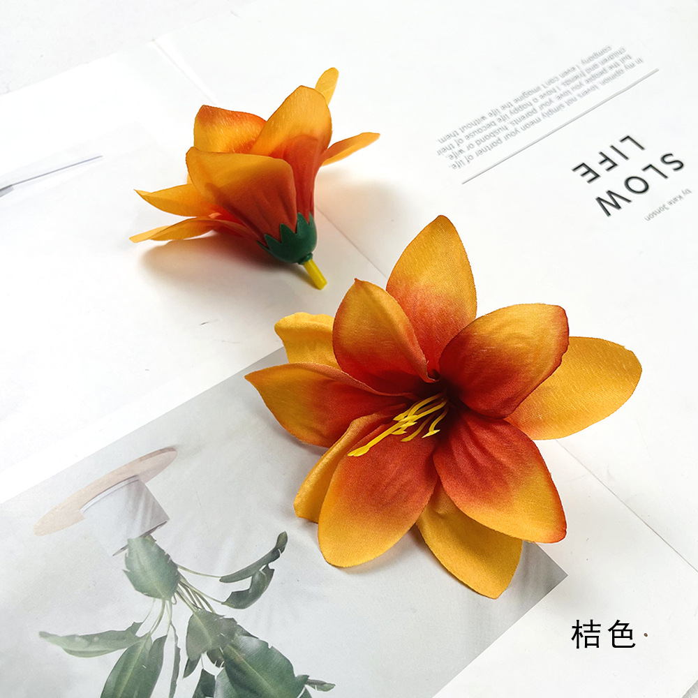 Flor de lirio doble pequeña flor al por mayor hecha a mano DIY tocado material flor pinza flor falsa caja de regalo accesorios de regalo