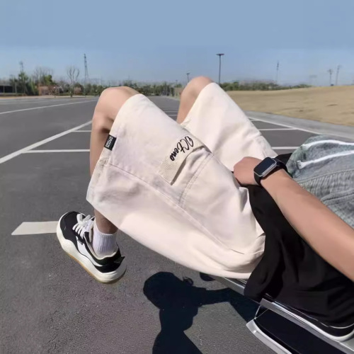 Summer Workwear Loose Straight Leg Pure Cotton Men's Youth Japanese Style Casual Short Pants Trendy Full Cotton Pants