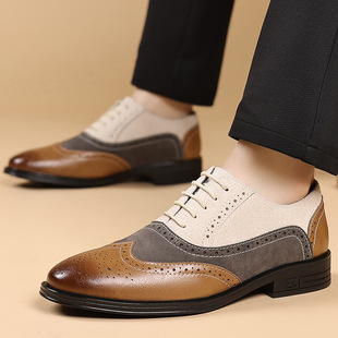 Large Size Formal Men's Shoes Brogue Carved Trendy Men's Business Casual Leather Shoes Breathable New British Color Matching