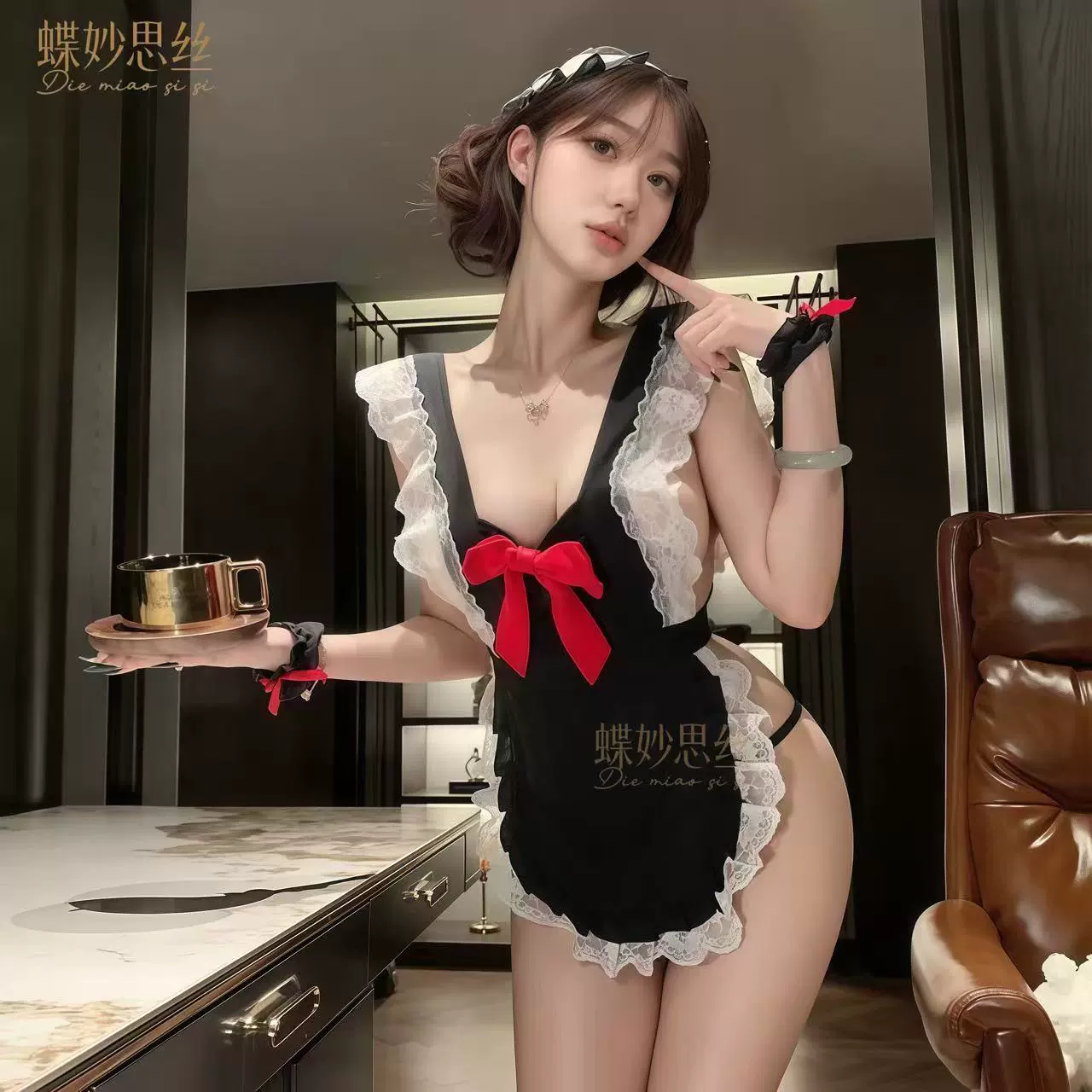 蝶妙思丝 Jiaojiao Maid sexy pure desire COS chef campaign maid ruffle border border skirt lace passion free A486