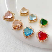 18k包金保色爱心彩锆吊坠diy手工饰品手链项链耳饰配件材料