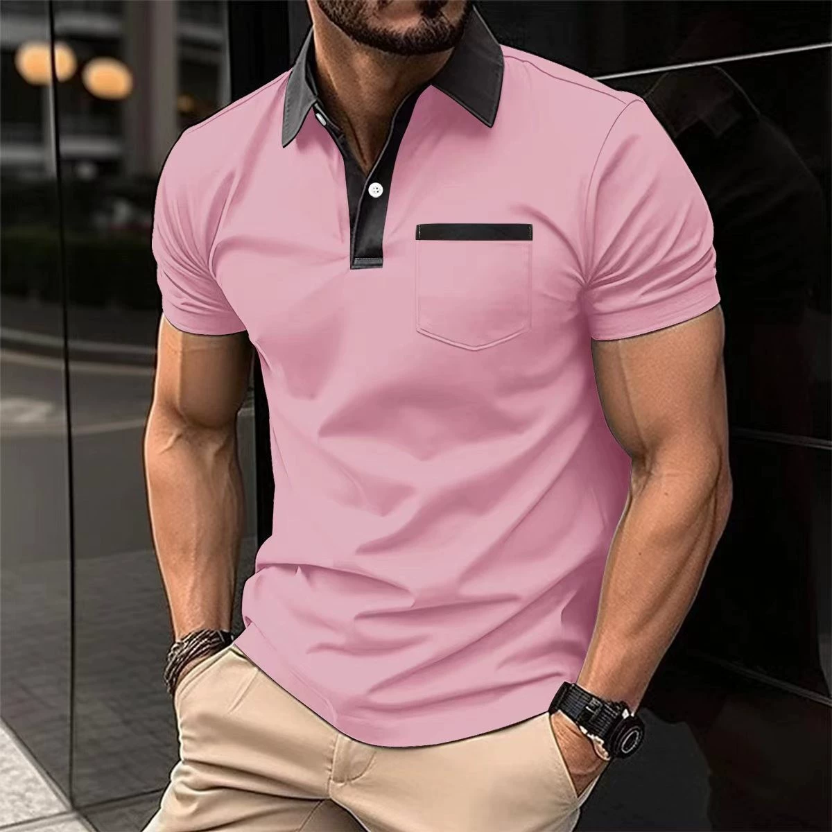 Модная футболка-поло европейского стиля, slim fit, короткий рукав, стильный дизайн, бренд 其他